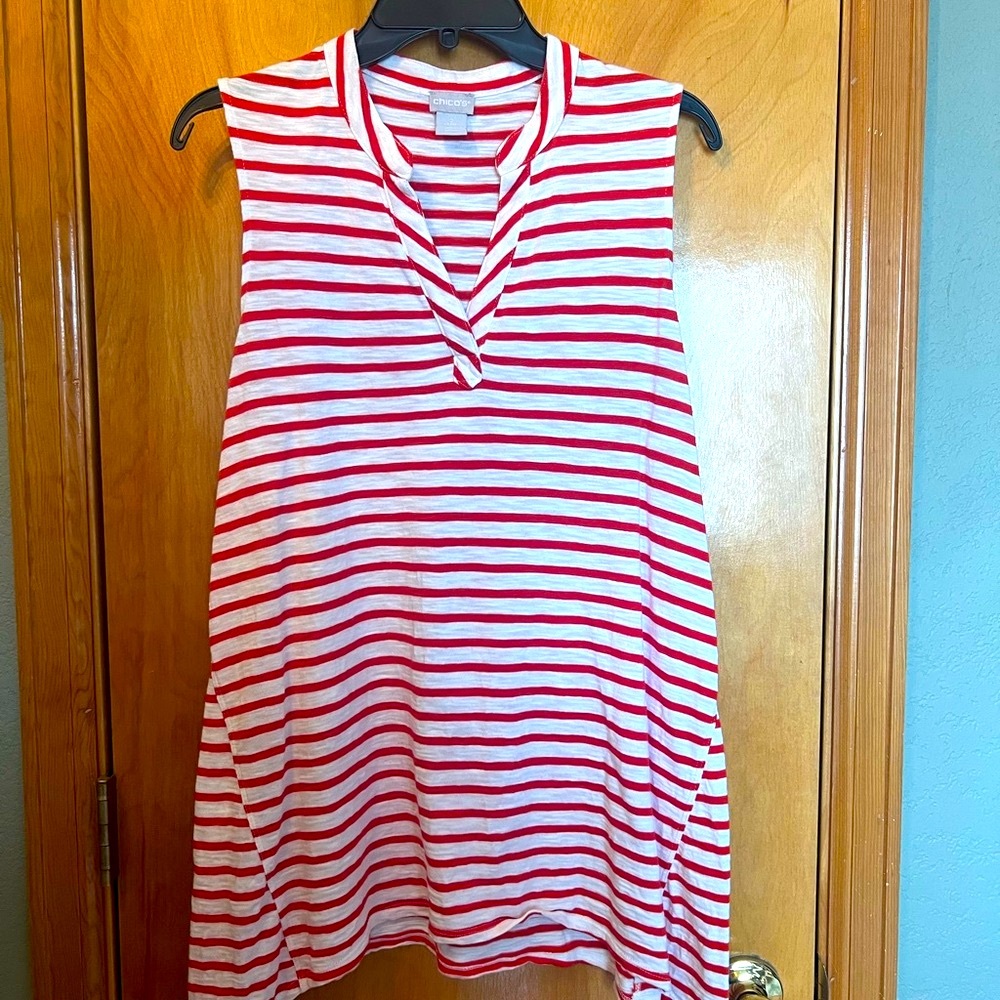 Chico's Red and White Striped Top